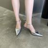 fashion Gold Black Silver White Women Sandals Pointed Toe Summer Dress Shoes Thin High Heels Ankle Strap Sexy Party Gladiator Slides 39