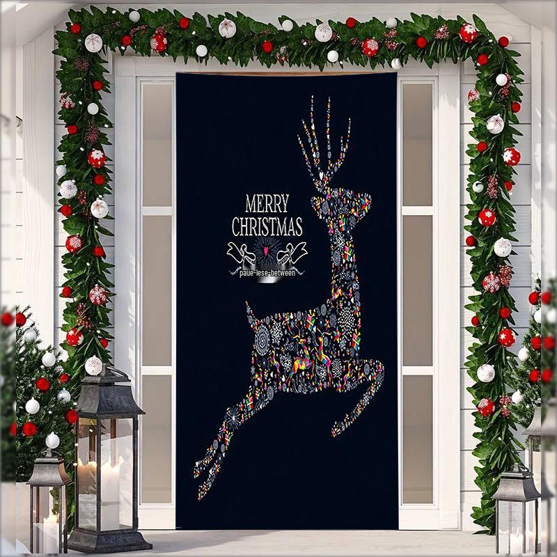 Stretch Fabric Christmas Door Tapestry - Santa Claus Gift Background for Holiday Parties