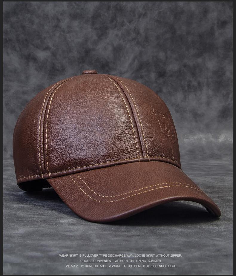 Men's Thin Genuine Leather Baseball Cap - Premium Top-Grain Cowhide with Embossed Design Lightweight for Spring Autumn Classic