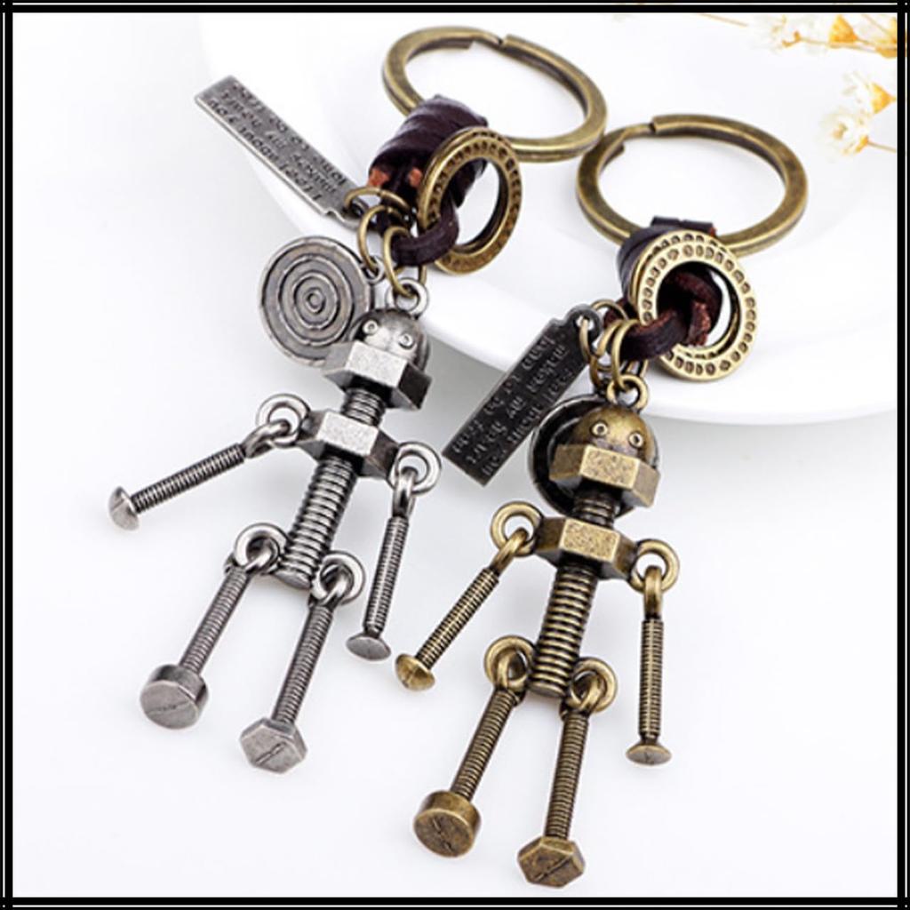 White Fang Leather Robot Screw Key Ring Keychain Retro Charm for Men and Women, AZ293 (Bronze)