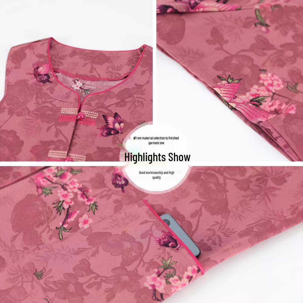 Grandma's Summer Clothing Set: Plus Size Mid-Sleeve Shirt for Middle-Aged and Elderly Women – Casual Spring Outfit for Mom
