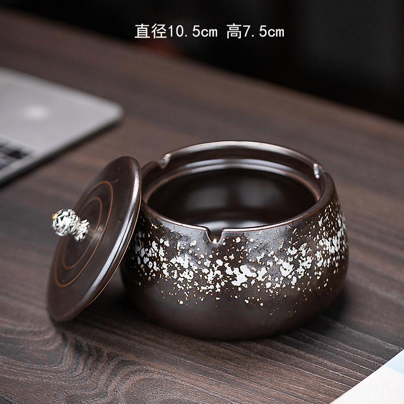 Ceramic Anti Fly Ash Ashtray, Ashtray with Lid Office Ashtray, Chinese Style Ashtrays, Home Decoration, Household Merchandises