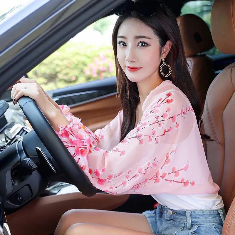 Mâneci de damă din șifon cu protecție UV, din mătase glacială, pentru ciclism și condus de vară