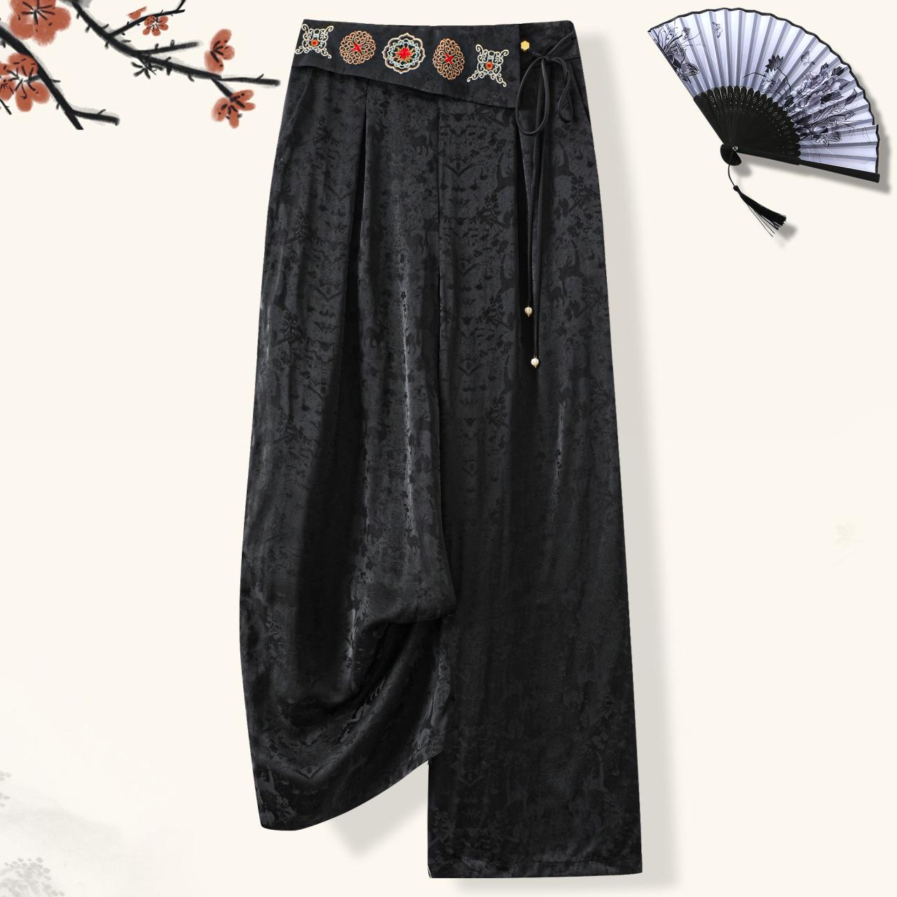 

Chinese Style Retro Tassel Elastic Waist Slimming Straight-Leg Ethnic Casual Long Pants 4XL: 140-160 kg чёрный