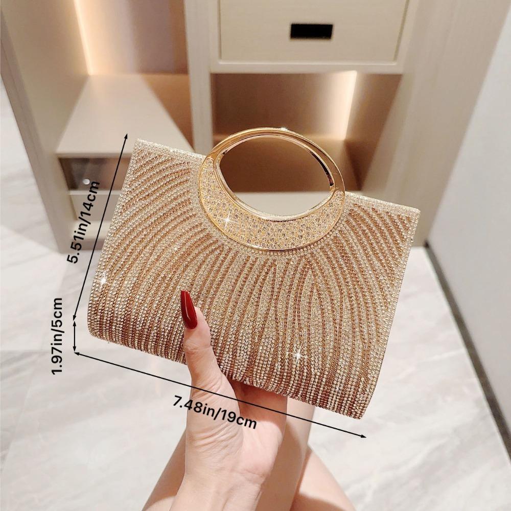 Women's Glitter Pleated Evening Clutch Bag, Shiny Elegant Handbag for Wedding Party, Lightweight Small Festival Purse