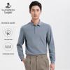 Langdeng Men's Elastic Brushed Long-Sleeve Polo Shirt