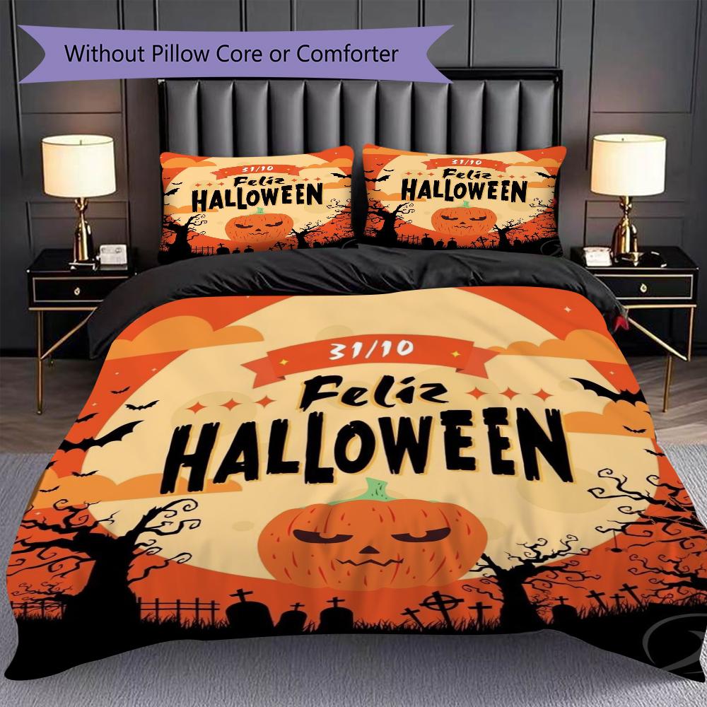 1PC Halloween theme pattern Bedding Quilt Set Quilt Cover Pillowcase Home Decoration Birthday Gift (1 * duvet cover + 2 * pillowcase, without core)