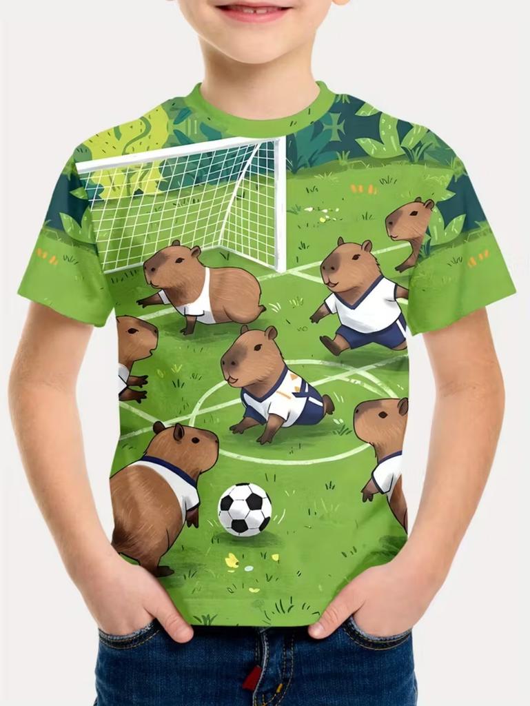 Cute Capybara Boy Clothes Cartoon Graphic Short Sleeve Tee Boy Child T-Shirt Summer Loose Top Fashion Kids Clothes Boys Clothing