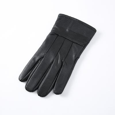Men's Genuine Leather Goat Skin Wrist Button Winter Warm Touch Screen Driving Short Gloves Men's Gloves