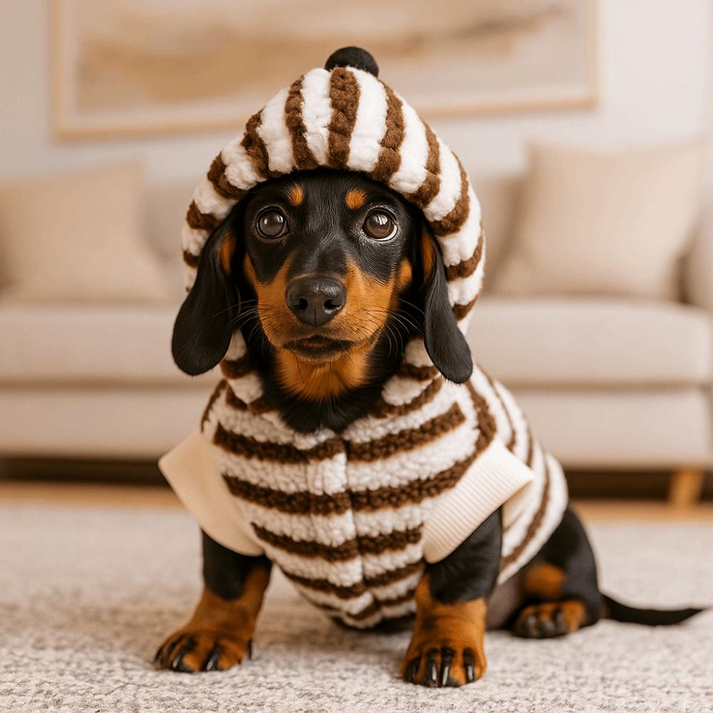 Cartoon Pattern Striped Dog Hoodie Warm Pet Hooded Jacket Cute Dog Base Coat  Festival