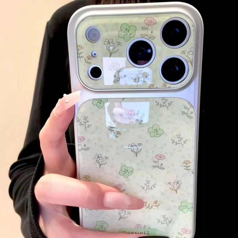 Korean Style Instagram Mini Fresh Full Screen Floral Electroplated Silver Edge Suitable IPhone 17 Promax Phone Case Apple 15