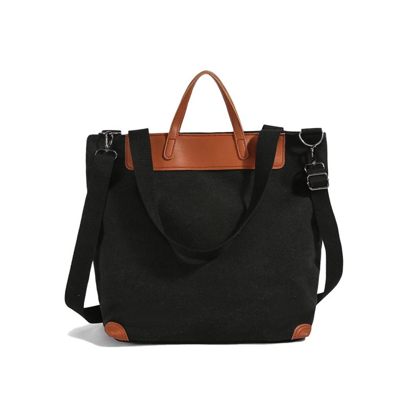 

Canvas Tote Bag with Leather Trim and Adjustable Shoulder Strap Stylish Women s Handbag for Daily Use and Work S чёрный