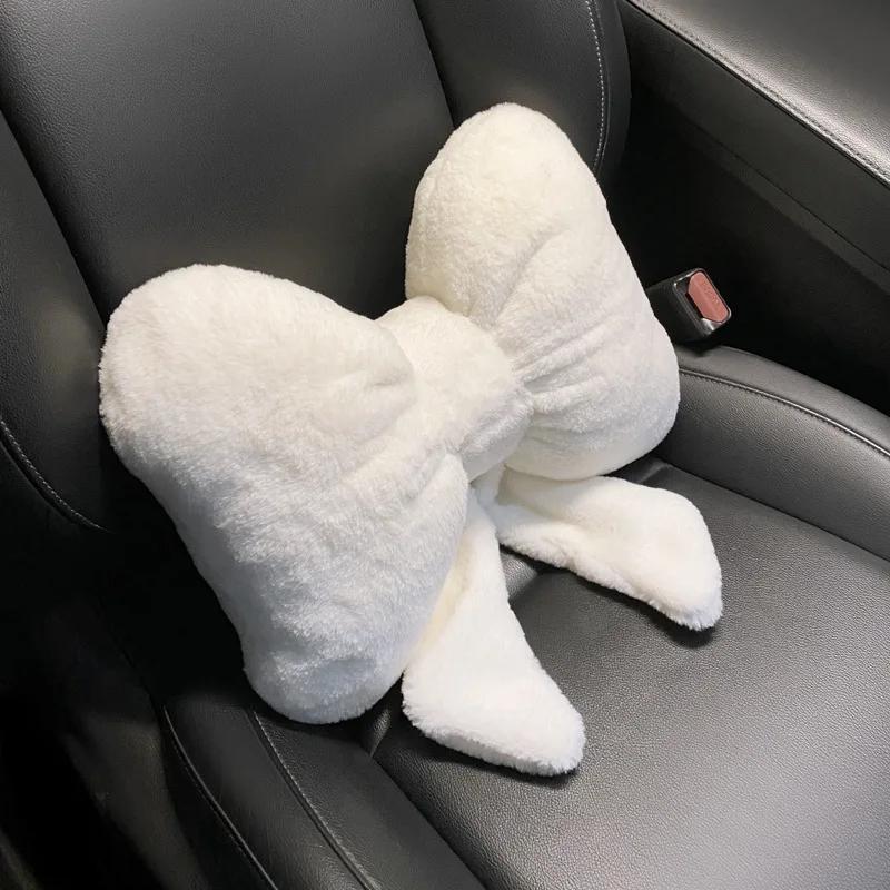 New Bowknot Car Headrest Pillow Lovely Auto Seat Head Support Neck Protector Cushion Plush Automobiles Lumbar Rest Car Kits