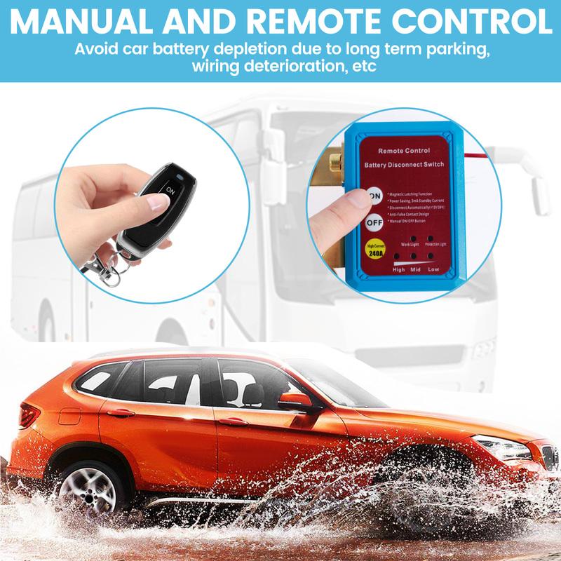 Car Kill Switch 12V 240A Remote Battery Disconnect Switch Automatic Car Battery Shut Off Switch Anti Theft Remote Control Switch