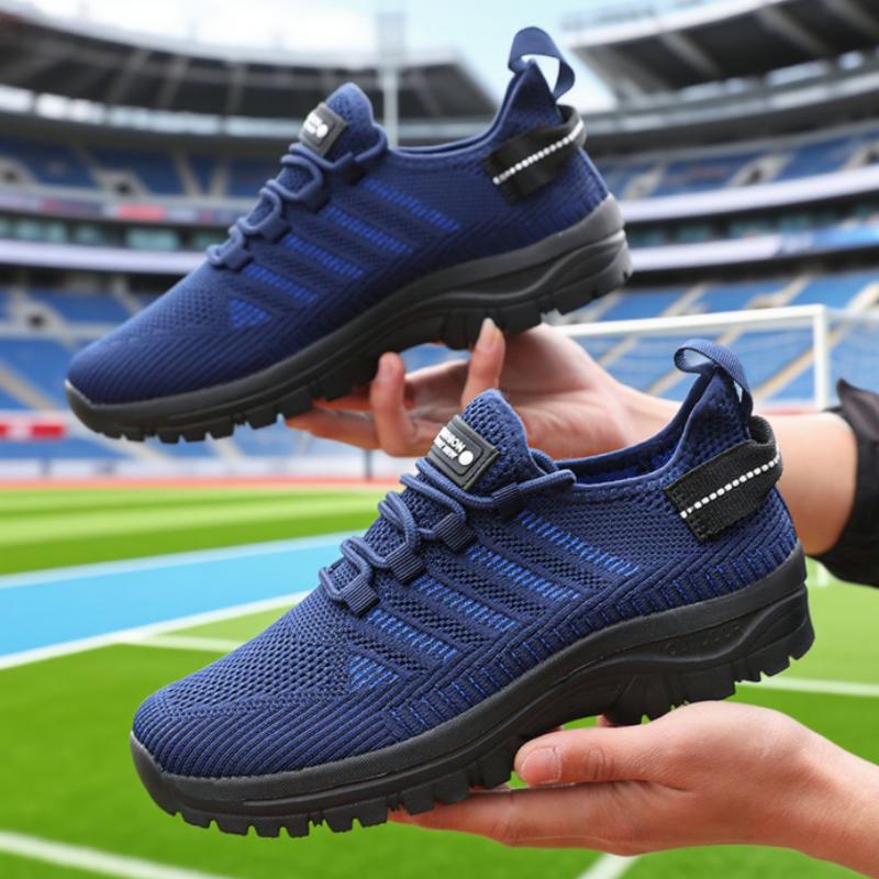 Men'S Casual Mesh Shoe Breathable Knitted Comfortable Outdoor Flat Walking Shoes Trendy Striped Design Jogging Shoe Sneakers Men