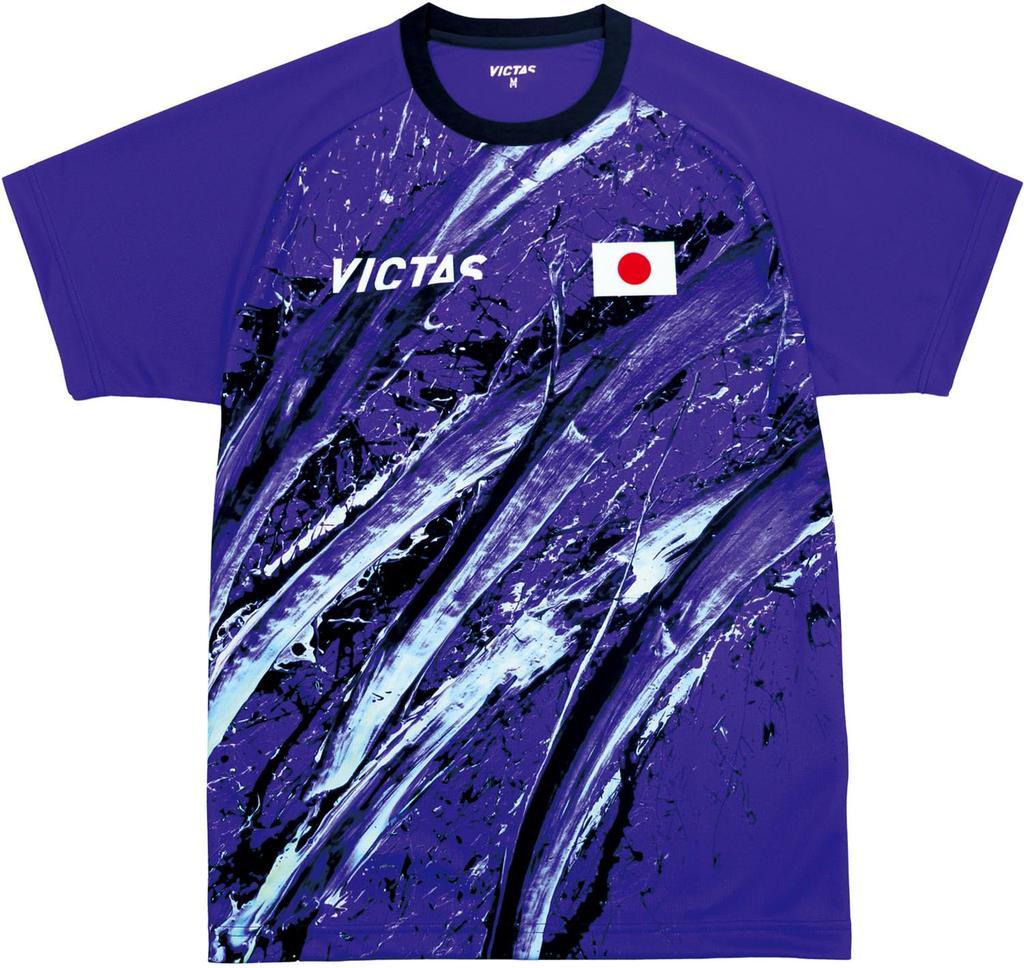 Victas Table Tennis Game Shirt V-24 Japan National Team Model Replica Shirt, Unisex, Blue (BL), Size L, 532403
