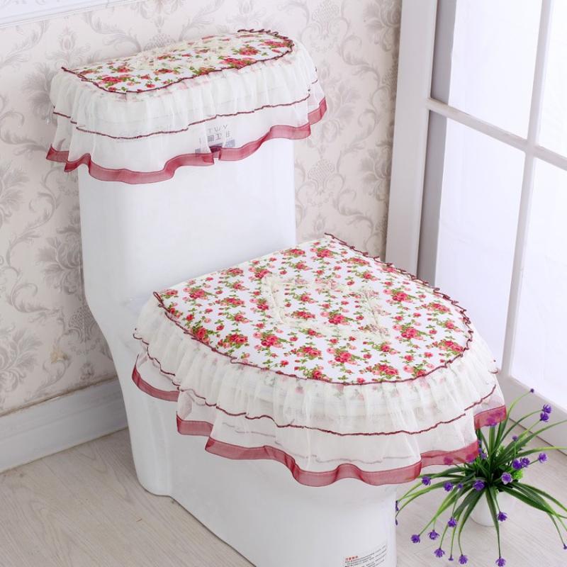 Haushalts-U-förmiges Toilettendeckel-Set Jacquard-Spitze Toilette Dreiteiliges Set Reißverschluss Ganzjahres-Universal-Spitze Einfach zu installieren Staubdicht und rutschfest Polster