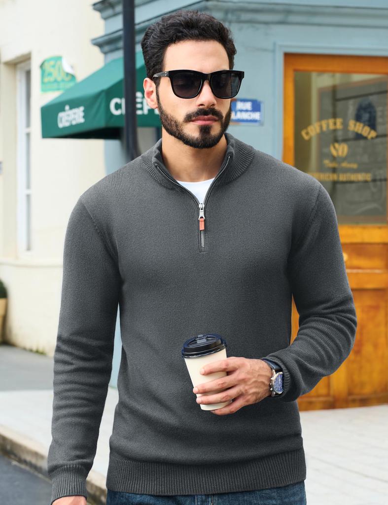TACVASEN Winter Thick Business Autumn Long Solid Warm Dark Size M Men's Half-Zip Sweater, Sweatshirt, Knitwear, Sleeve, Color, Stretch, Workwear,
