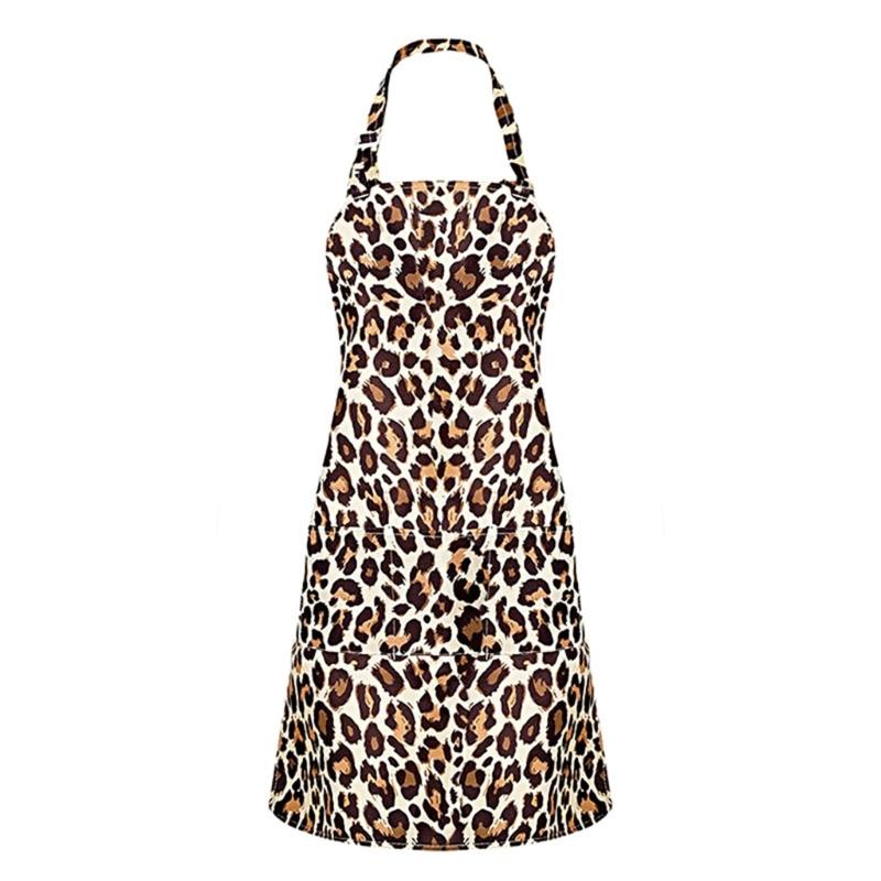 Fashion Animal Print Apron Stain Resistance Adjustable Neck Design Multiuse Accessory For Cooking Beauty Nail Salon