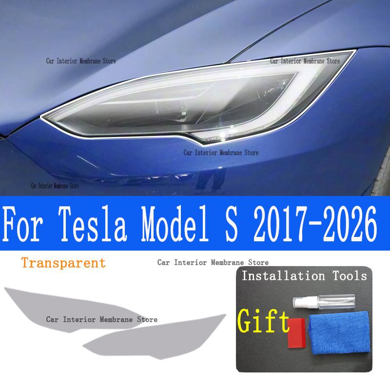 For Tesla Model S (2017-2026) TPU Smoked Black Light Film Modification Accessories, Car Light Protection Film