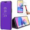Purple Case for Redmi Note 10 5G + 2 Tempered Glasses. Mirror Effect Case Scratch Protection