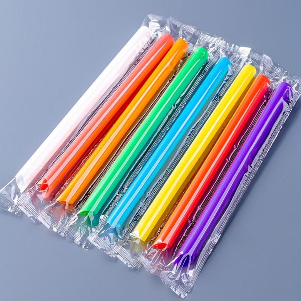 Individually Wrapped Colorful Plastic Straws for Smoothies, Soy Milk, and Juices