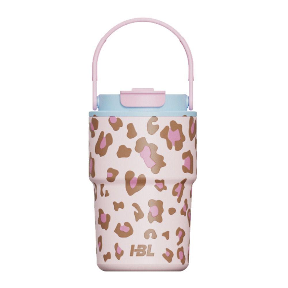 Dual Drinking Lid Insulated Water Bottle Leopard Print Portable Thermal Flask School Use
