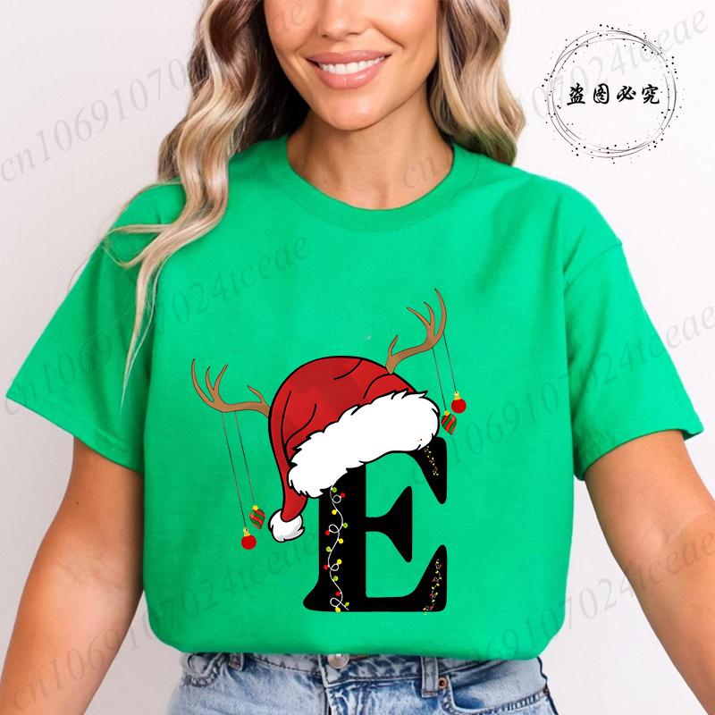 Fashion Merry Christmas Gift for Female Clothing Christmas 26 Alphabet Print TShirt for Women Casual Xmas Tees Short Sleeve Top