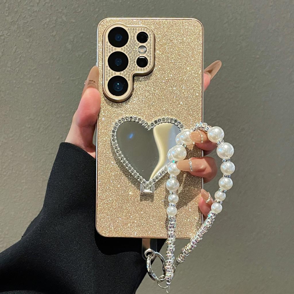 Applicable To Samsung S26Ultra Mobile Phone Case Love Makeup Mirror S25ULTRA All-inclusive Diamond-encrusted Lens Fine Flash
