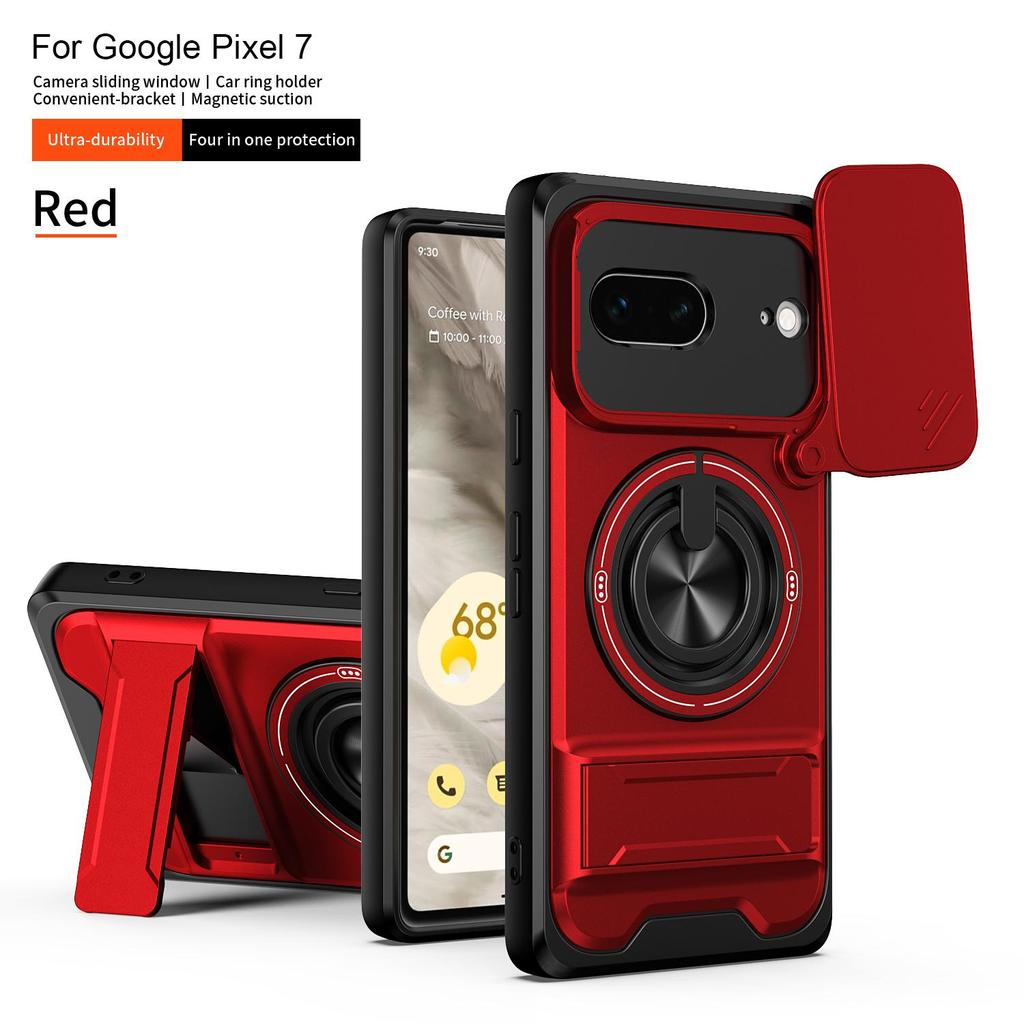 Slide Camera Cover for Google Pixel 7 Case With Built-in Ring Stand and Folding Stand