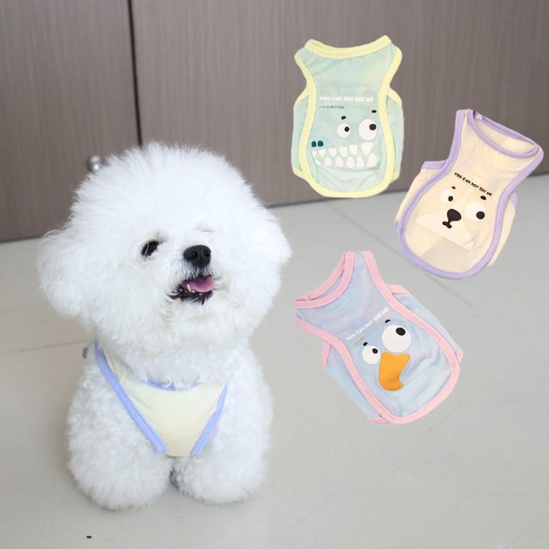 Pet Cat Dog Summer Cartoon Pattern Cool Breathable Cooling Ice Silk Vest Outdoor Tank Top Lightweight Outdoor Cool Clothes