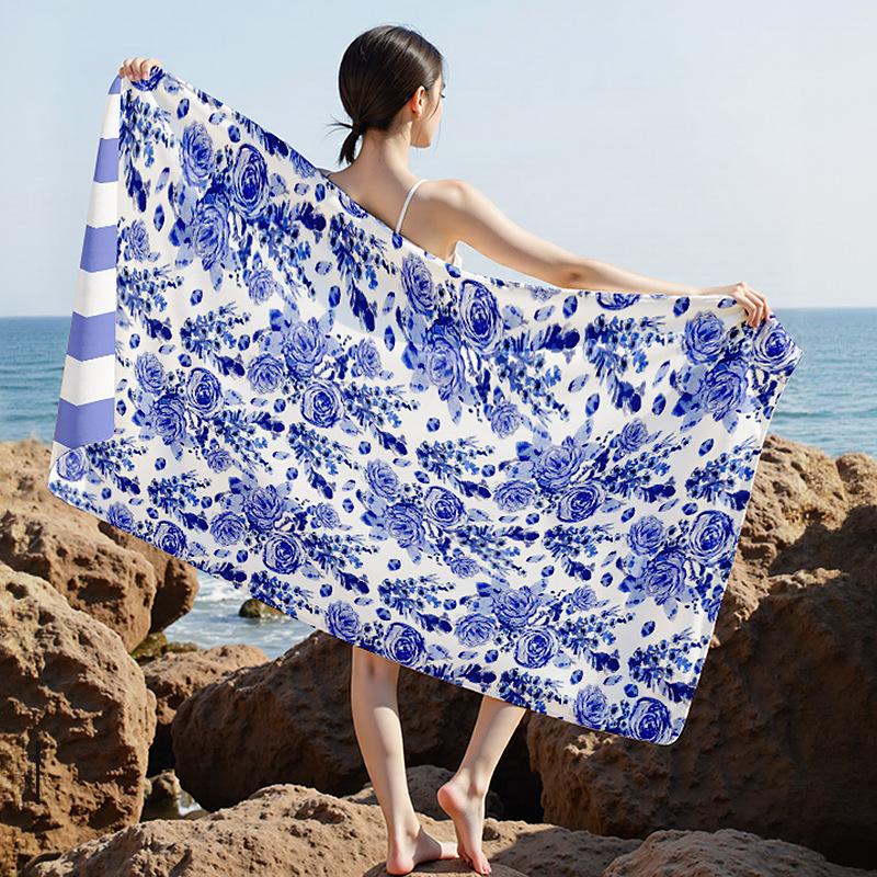 

Phantom blue flower shadow, double-sided velvet beach towel, quick-drying sports towel, portable outdoor towel 80 * 160 [Spot sale]
