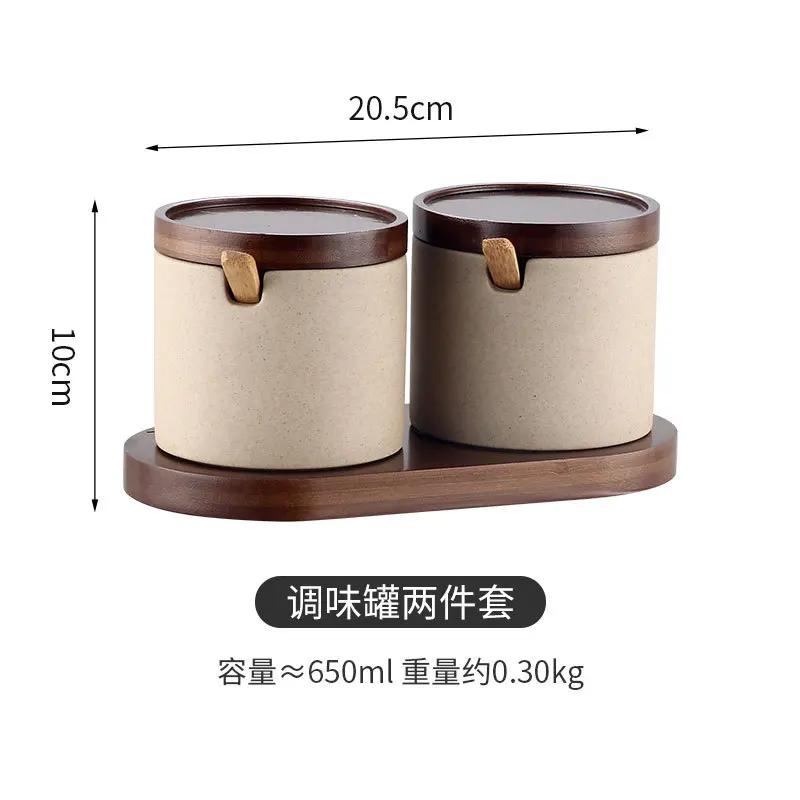 Japanese Style Seasoning Box Sugar Bowl Household Pottery Seasoning Jar with Lid Salt Jar Olive Oil Bottle Kitchen Supplies