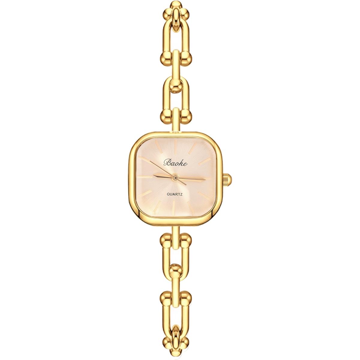 Women s Gold Thick Chain Square Dial Quartz Watch, Light Luxury Simple Ink Design, Fashionable Daily Accessory Watch хаки