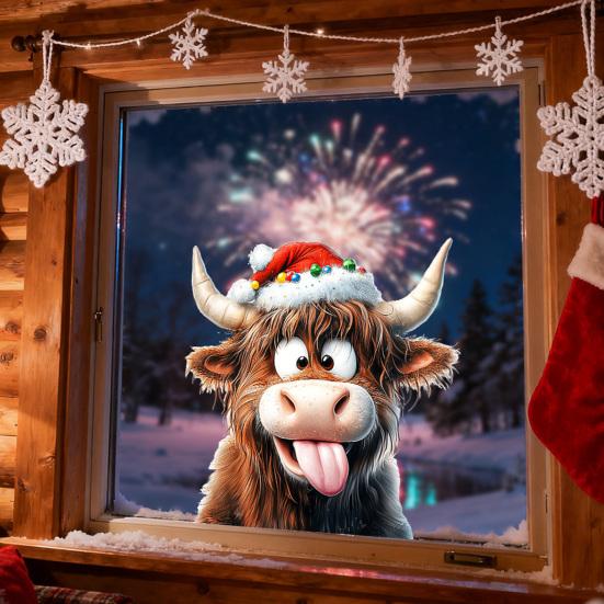 Christmas Sticker Set Easy Peel Remove Cartoon Animal Shape Window Decals Home Party Festival Christmas Decoration