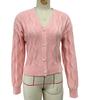 Women's Pink V-Neck Cable Knit Cardigan - Single-Breasted Long-Sleeve Sweater for Spring & Autumn