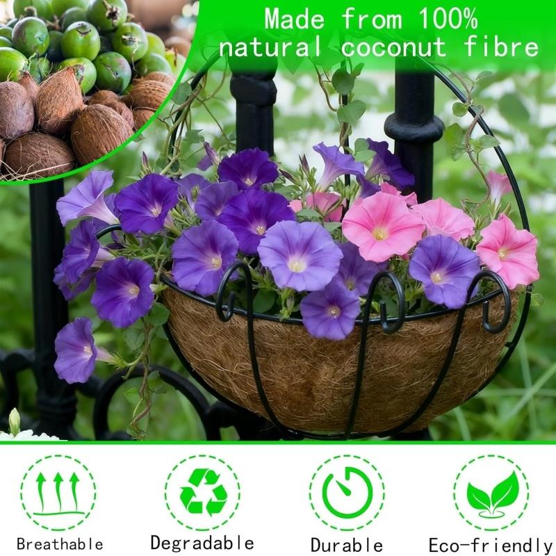 3x Semicircle Coco Fiber Liners for Hanging Wall Baskets Flower Planter Liner