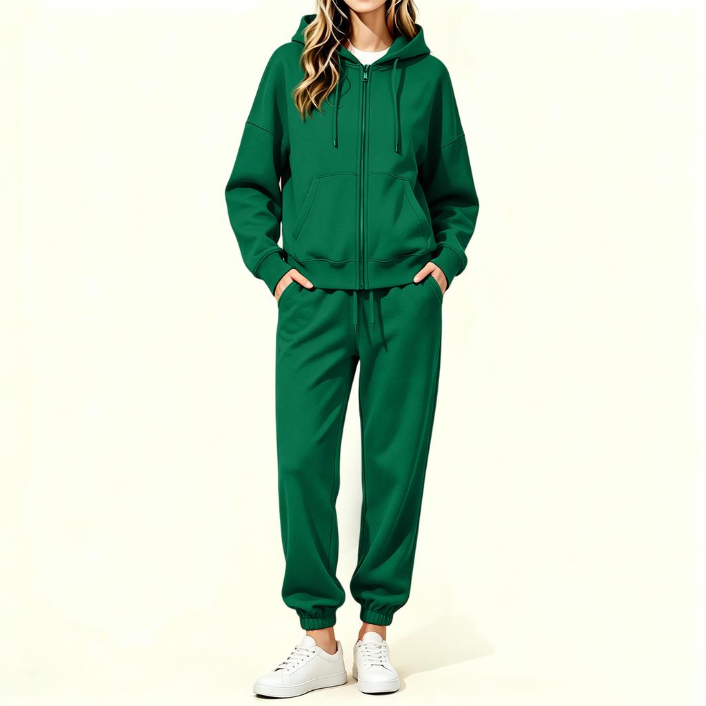 Women's Lined Zip Up Hoodie and Wide Leg Pants Set Casual Loungewear