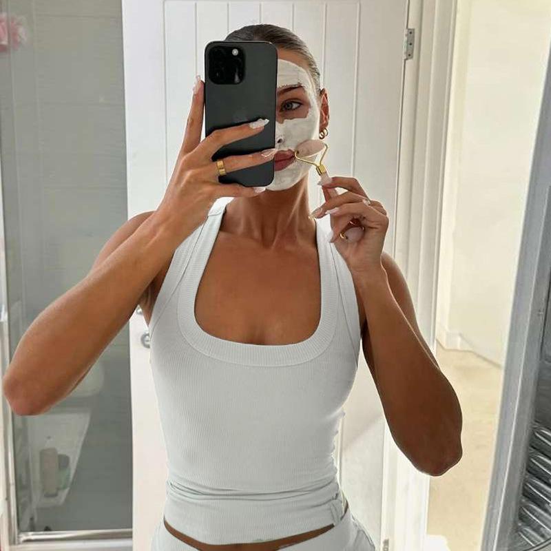 European and American women's clothing summer new personalized street U-neck slim-fitting navel sexy solid color sling vest