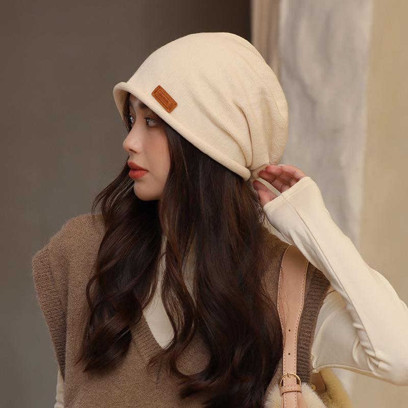 Autumn and Winter Pullover Cold Hat Showing Face Small Versatile Pile Hat Women's Fashion Bag Head Knitted Hat Postpartum Confinement Hat