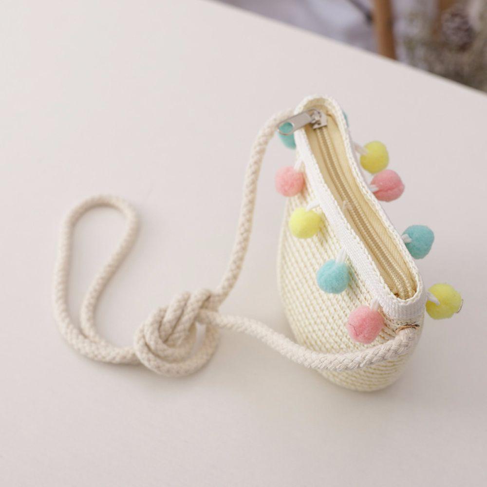 Portable Pompom Ball Summer Hat Colorful Sun Protection Straw Woven Bucket Cap Beach Hat Handbag