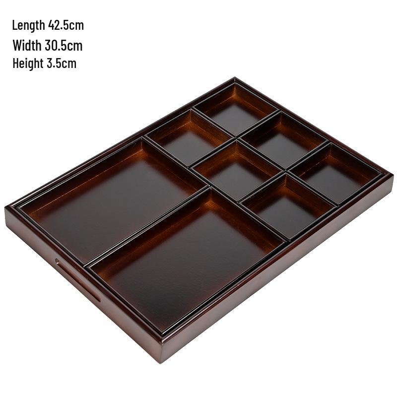 Bamboo and Wood Tea Snack Tray - 9-Grid Walnut Design for Living Room Pastries and Snacks