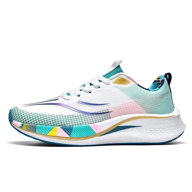 Guochao platform ultra-light breathable popcorn professional marathon racing running shoes couple contrasting color autumn sports shoes