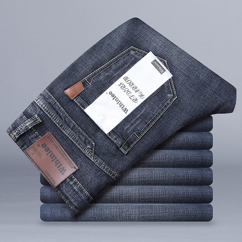 

Летние тонкие эластичные джинсы высокого качества, мужские прямые свободные брюки большого размера, деловые повседневные брюки, молодые мужские брюки 32
