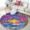Dolphins Sunset Round Area Rug,Carpet Rug for Living Room Bedroom Sofa Playroom Decor,Non-slip Floor Mat