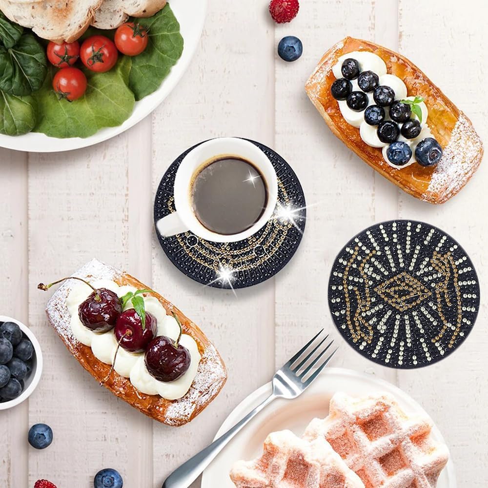 KDSSYFT Diamond Coasters, 8-Piece Set with Holder, Diamond Craft Kit, 5D Diamond Painting Kit, DIY Decoration, Cute Craft Kit, Art Craft Supplies for