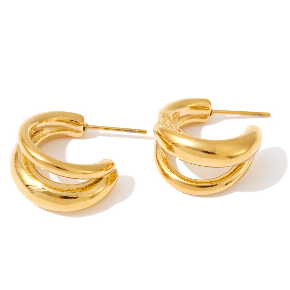 

Yhpup Daily Stainless Steel Double Layer C-Shape Classic Hoop Earrings PVD Plated Versatile Geometric Fashion Jewelry Wholesale