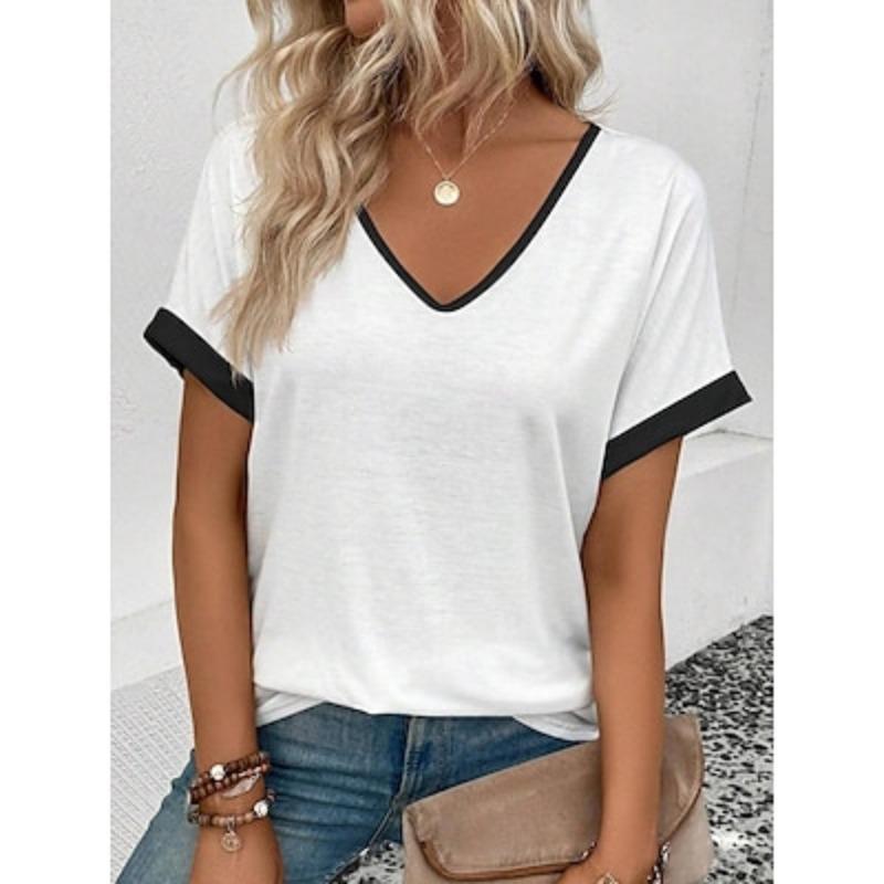 

Женская футболка повседневная полосатый принт короткий рукав обычные топы V-образный вырез повседневный черно-белый летний 2XL