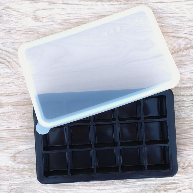 

Silicone ice tray mold 15 compartments with lid ice storage box household complementary food box refrigerator ice cube mold чёрный