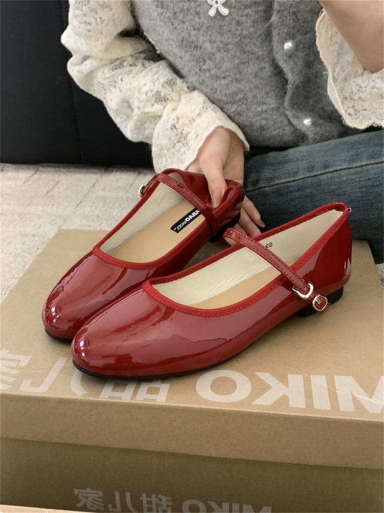 Fashion Spring New Round Toe Women Mary Jane Flats Shoes Shallow Ladies Casual Ballet Shoes Soft Sole Eelgant Leather Shoes